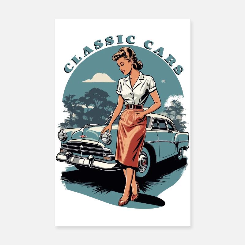Voitures de collection 1950 Poster 20 x 30 cm