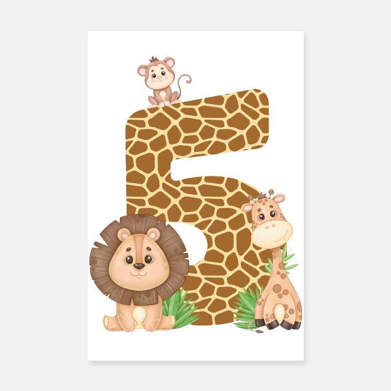 5. Geburtstag Dschungeltiere Giraffe Löwe Affe Poster 20x30 cm