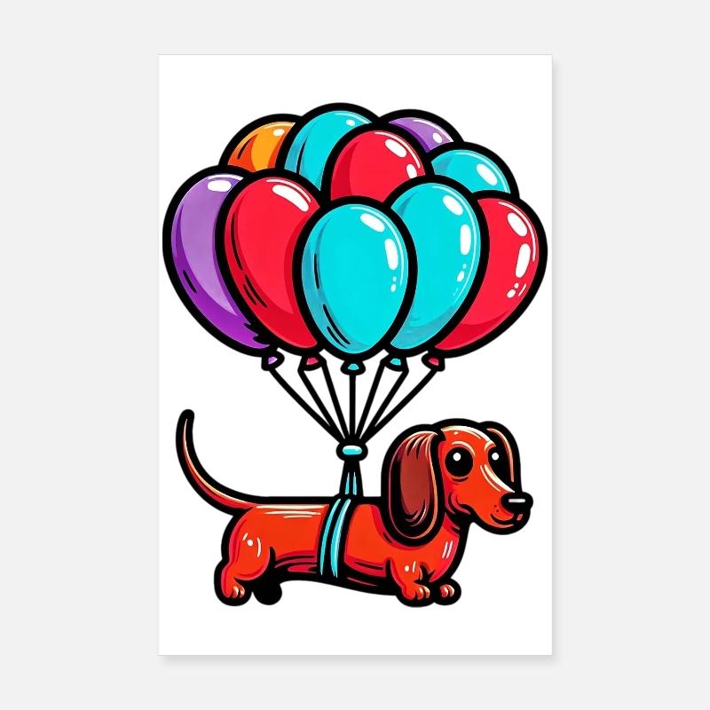 Dackelhund mit Luftballons Poster 20x30 cm