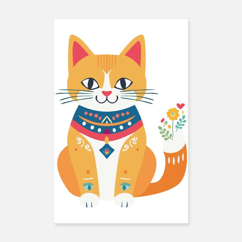süße Folklore-Katze Poster 20x30 cm