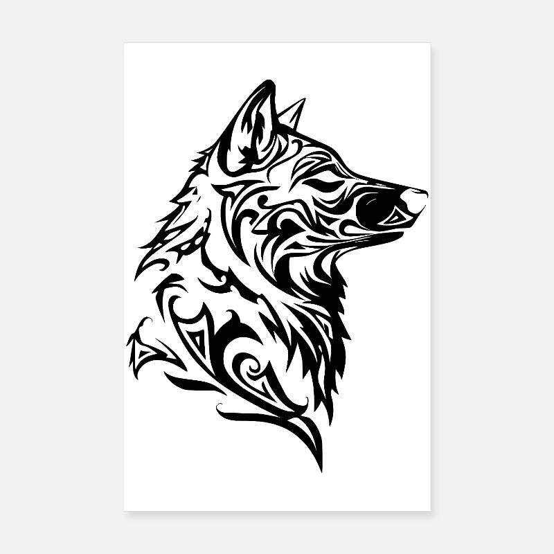 Nordic Wolf Tribal Tattoo Poster 8" x 12" (20x30 cm)