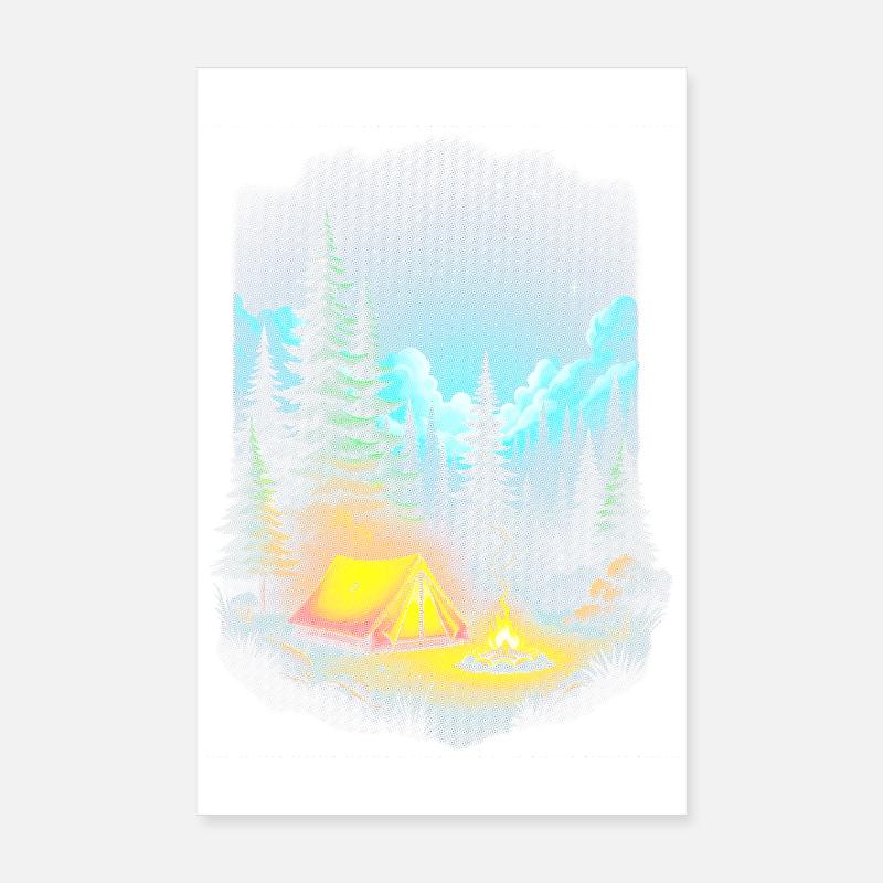 Nuit étoilée, feu de camp, scène de forêt Poster 20 x 30 cm