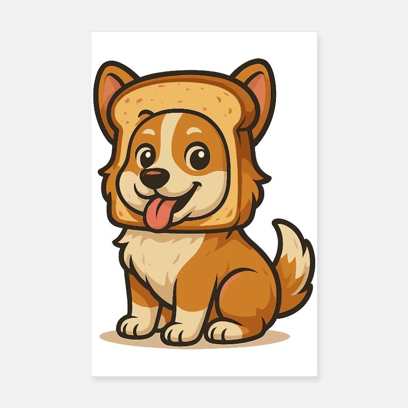 Cute Dog with Bread Face Design Poster 20x30 cm