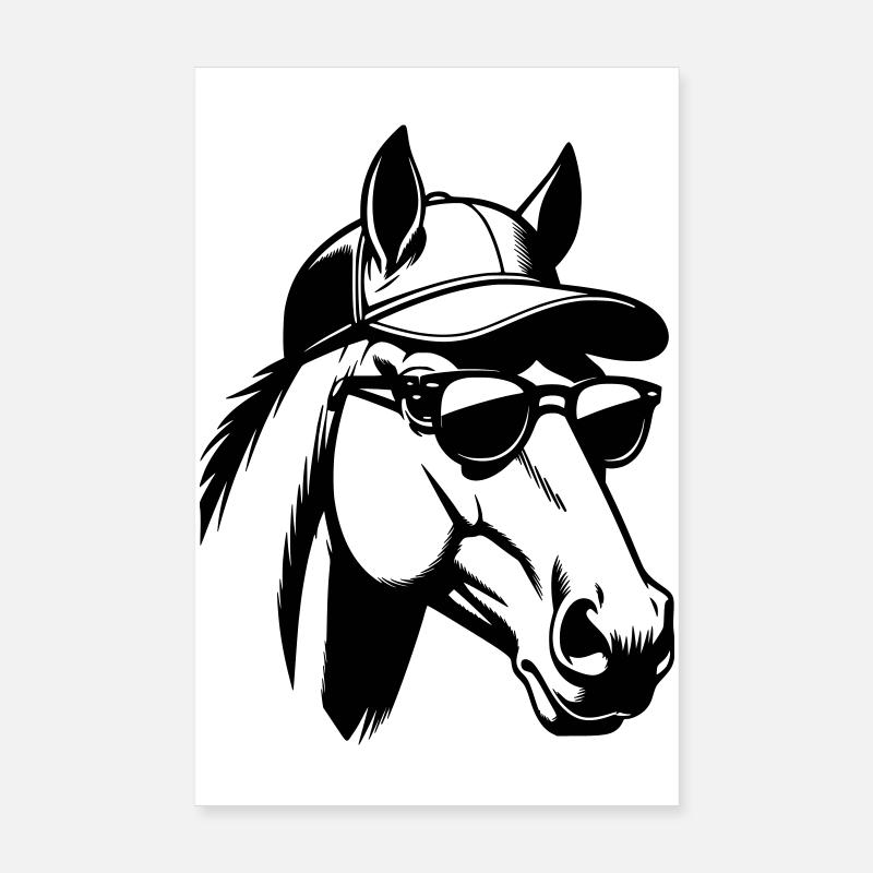 Pferdekopf mit Sonnenbrille und Baseballcap Poster 20x30 cm