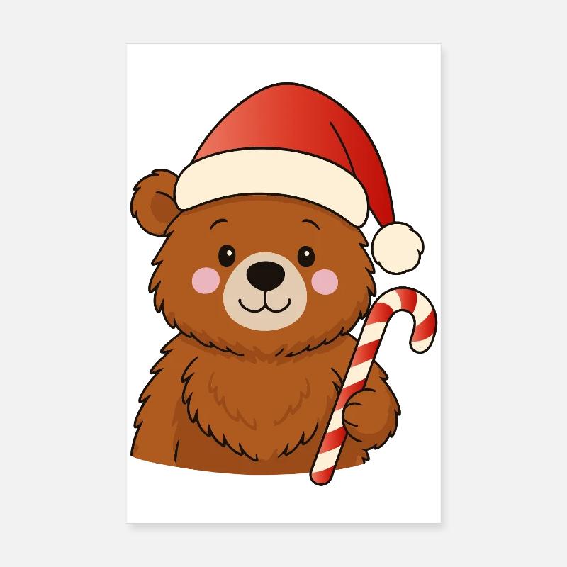 Petit ours de Noël mignon avec une canne d’orge d’orge Poster 20 x 30 cm