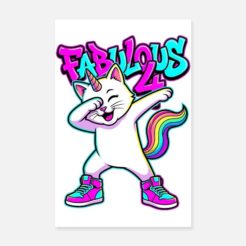 Fabulous 4 Dabbing Caticorn Poster 20x30 cm