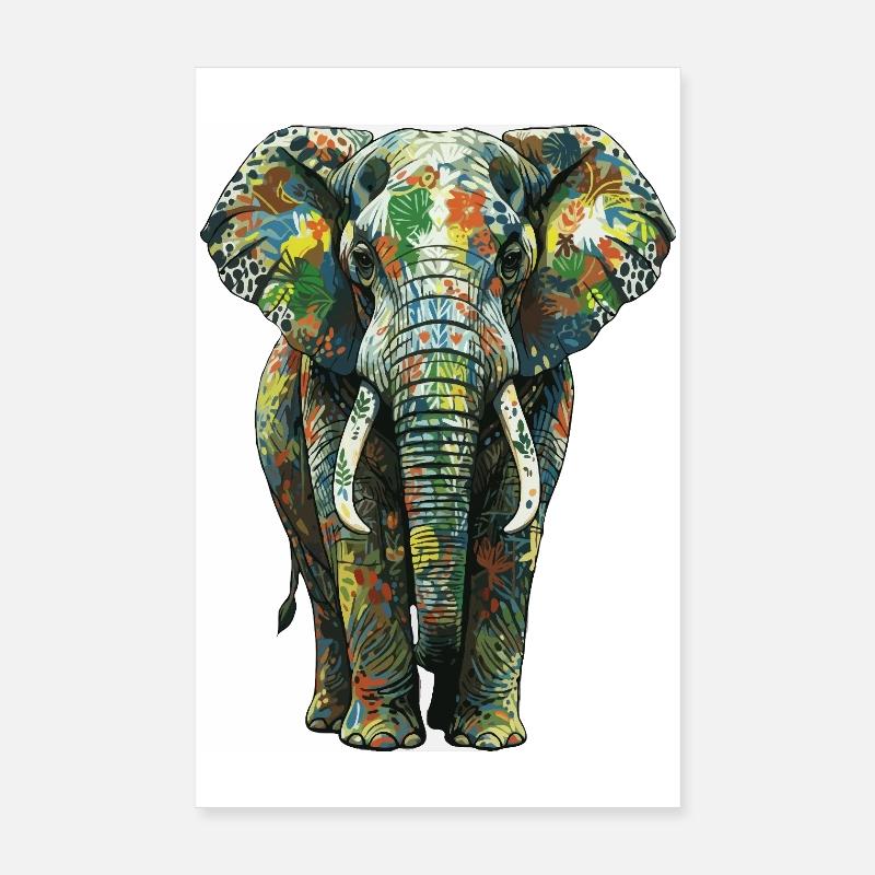 Bunte Elefantenflora Poster 20x30 cm