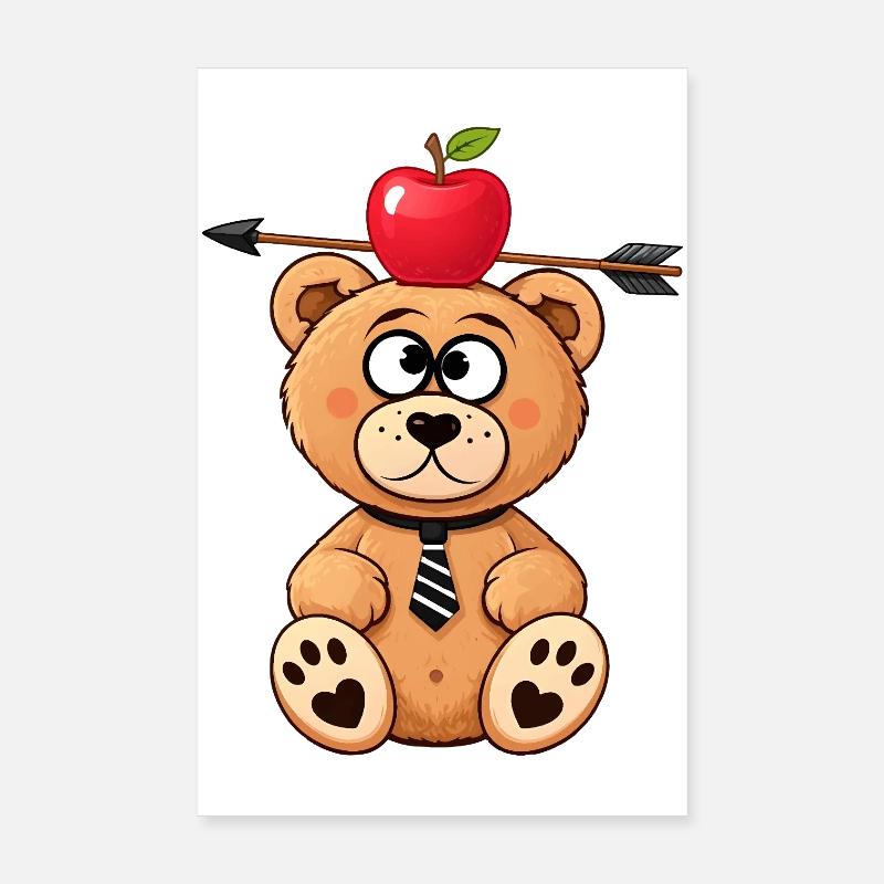 Witziger Bär mit Apfel und Pfeil Poster 20x30 cm