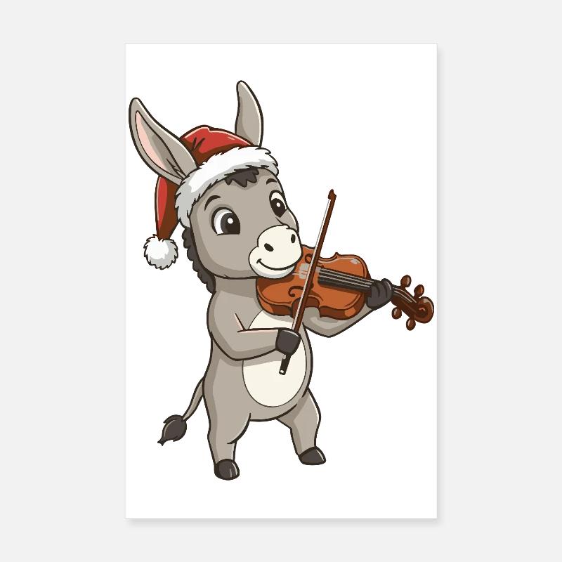 Noël Mule d’âne jouant de l’art du violon Poster 20 x 30 cm