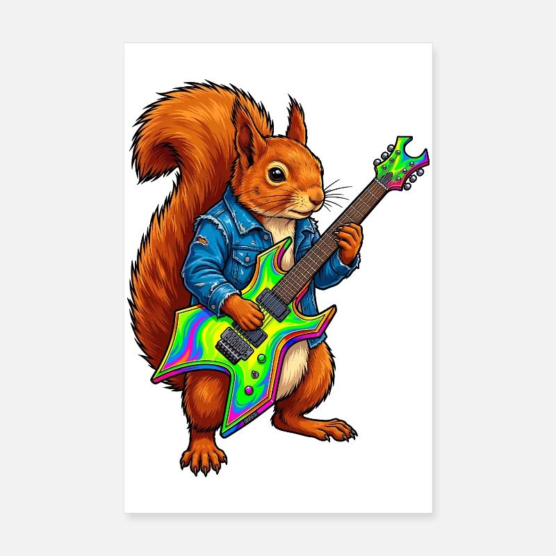 Squirrel with jacket and electric guitar Poster 8" x 12" (20x30 cm)