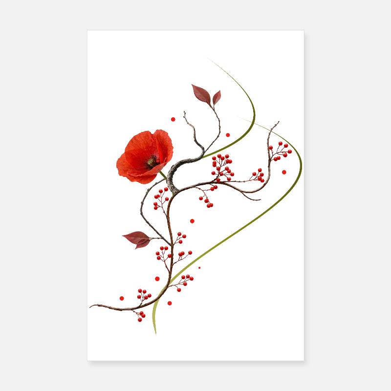 Ikebana Collage avec style zen de pavot Poster 20 x 30 cm