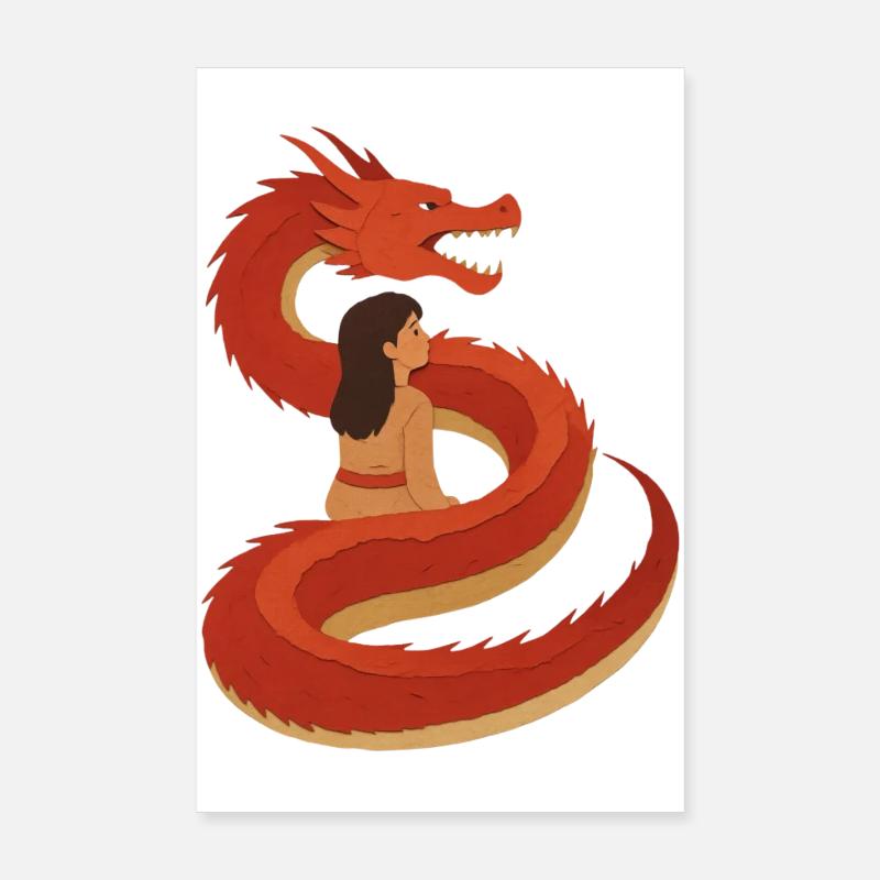 Dragon's Embrace: Fiery Serpent & Maiden Poster 8" x 12" (20x30 cm)