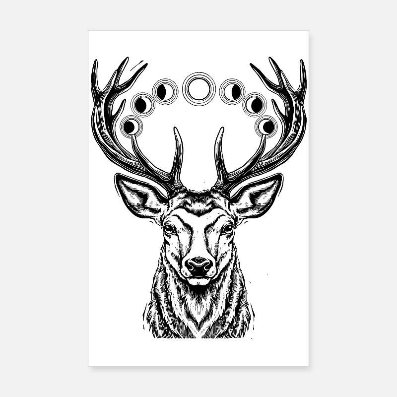 Hirsch Mondphasen Rothirsch Geweih Waldbewohner Poster 20x30 cm
