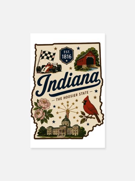 Indiana Hoosier State Vintage-Reiseaufkleber - Poster 20x30 cm - Weiß - Vorne
