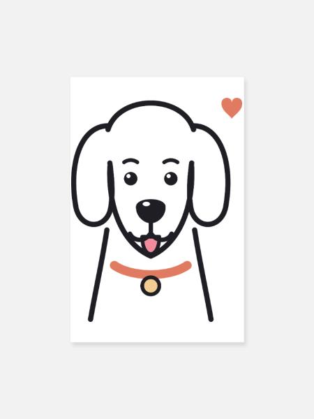 Süßer Hund mit rotem Halsband und Herz - Poster 20x30 cm - Weiß - Vorne