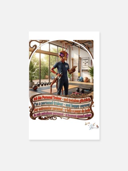Heuschrecke JOGUE Personal Trainer in 4 Sprachen - Poster 20x30 cm - Weiß - Vorne