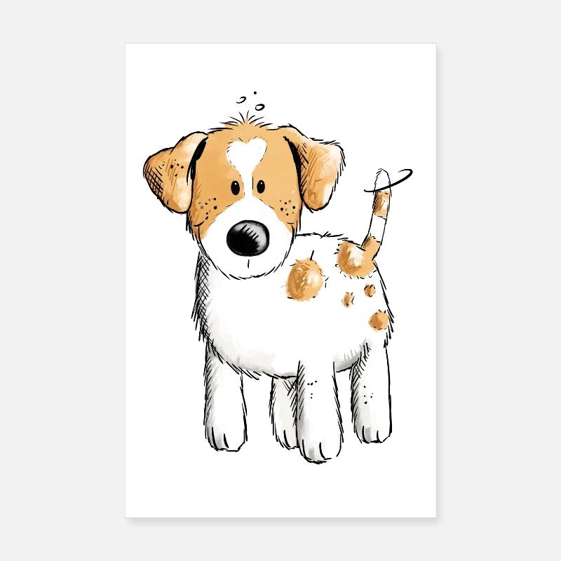 Lustiger Jack Russell Hund Comic - Poster 20x30 cm - Weiß
