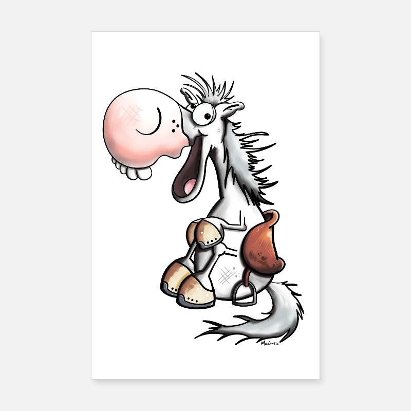Cheval Rire - Poster 20 x 30 cm - blanc