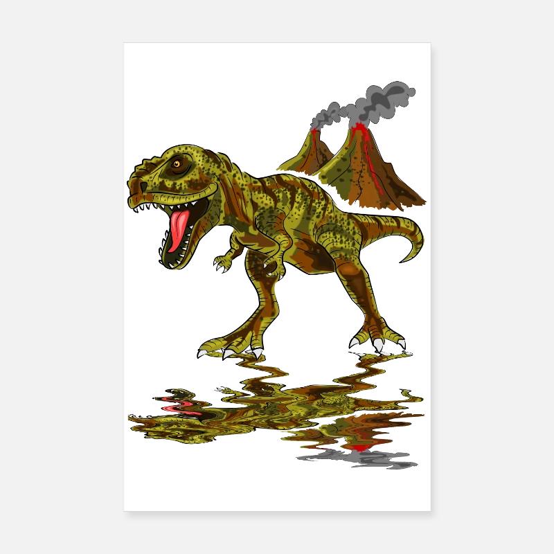 Dinosaurier Vulkan - Poster 20x30 cm - Weiß