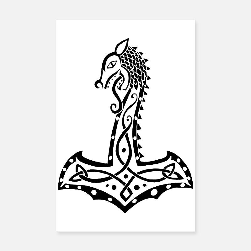 Loup noir et marteau de Thor Poster 20 x 30 cm