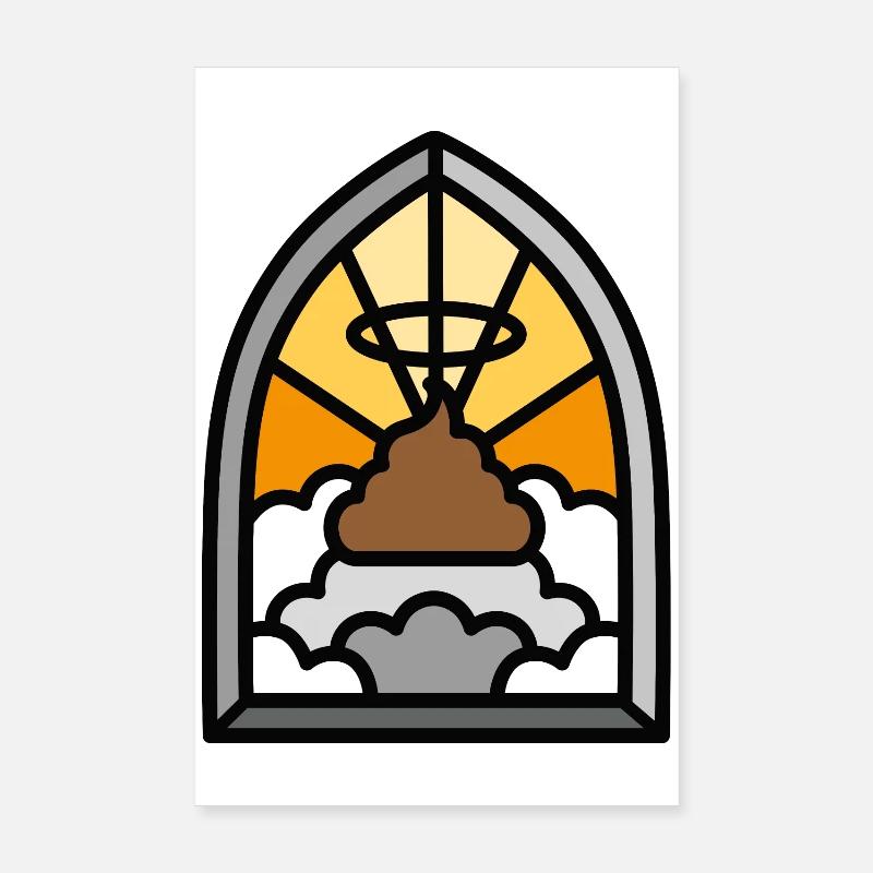 Drôle de mème de caca, Sainte Merde, merde de vitrail Poster 20 x 30 cm