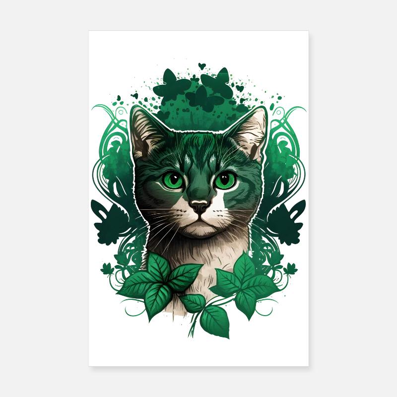 Katze mit Efeu Rahmen Poster 20x30 cm