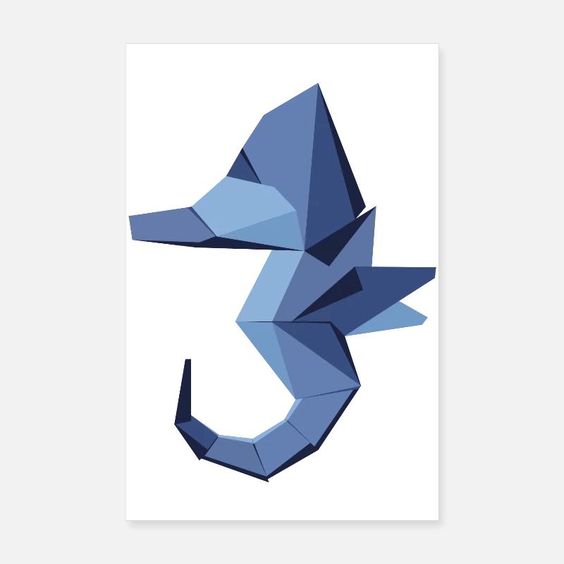 Origami abstrait hippocampe bleu Poster 20 x 30 cm