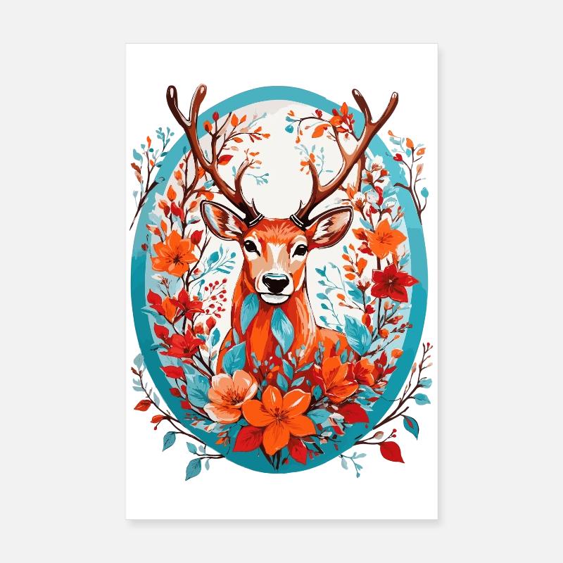 Deer with flowers Poster 8" x 12" (20x30 cm)