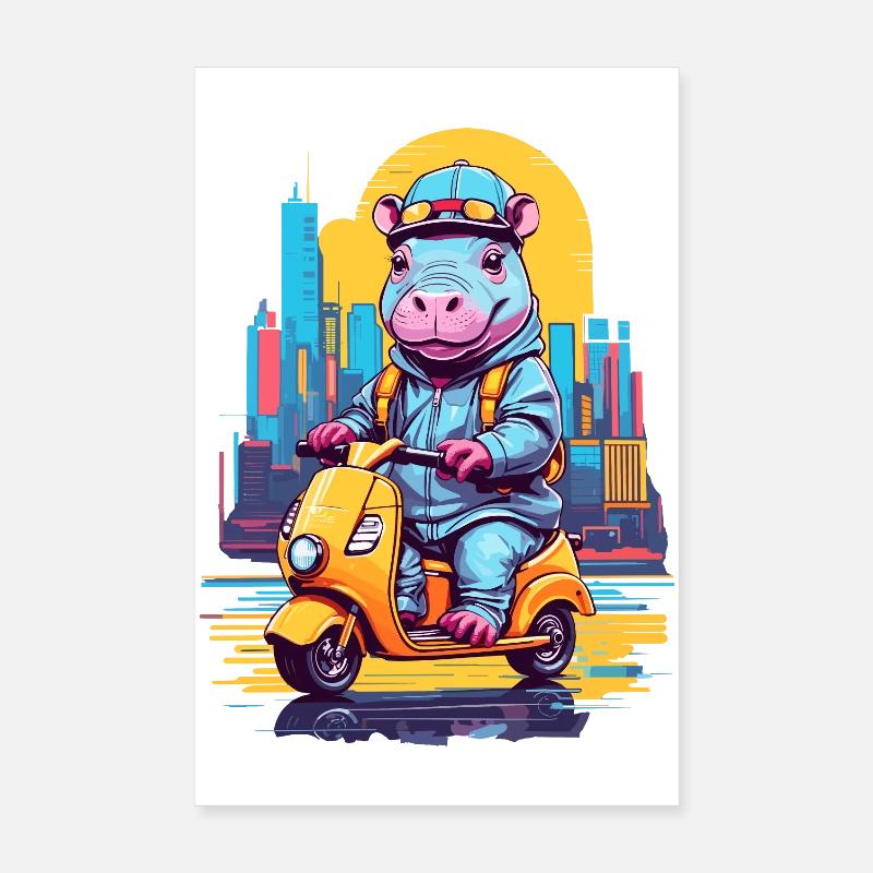 Nilpferd auf Roller Poster 20x30 cm