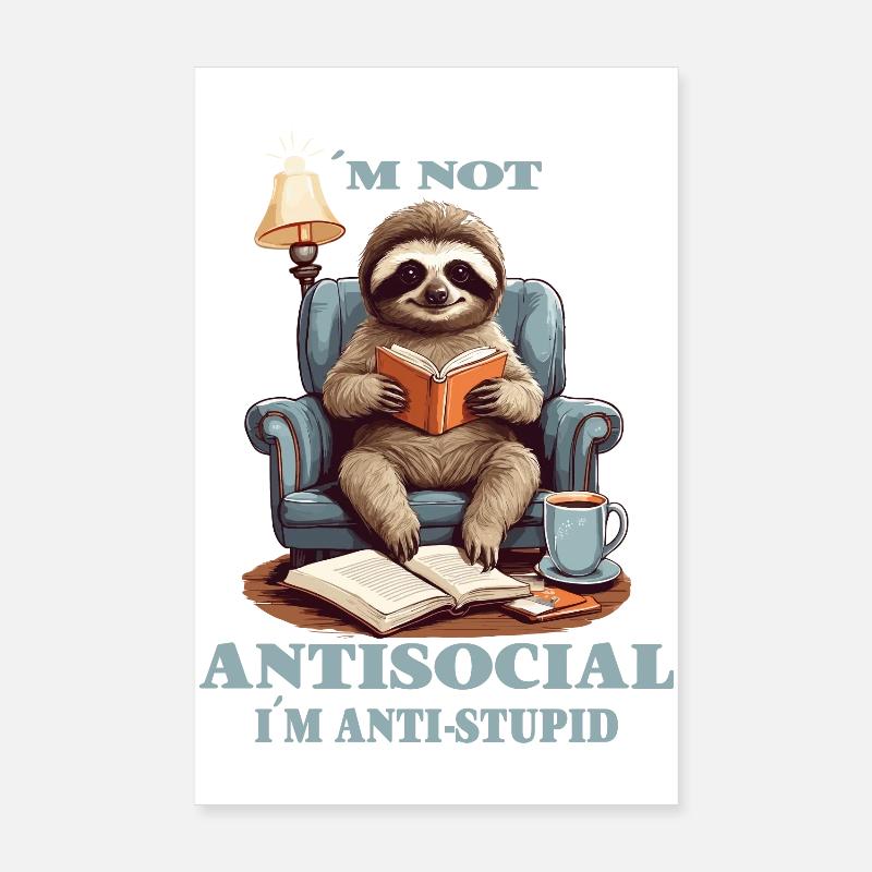 Schlaue Faultier mit Buch Poster 20x30 cm