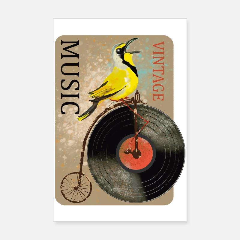 Vintage Musik Vogel Design Poster 20x30 cm