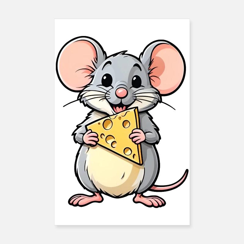 Souris de dessin animé effrontée avec du fromage Poster 20 x 30 cm