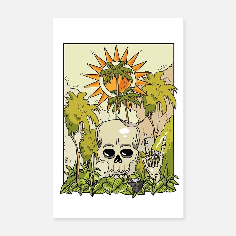 Vulkanischer Totenkopf mit Sonnenkranz - Poster 20x30 cm - Weiß