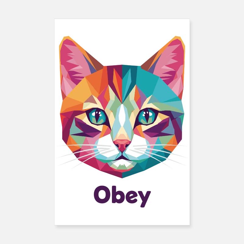 Tête de chat géométrique avec texte Obey Poster 20 x 30 cm