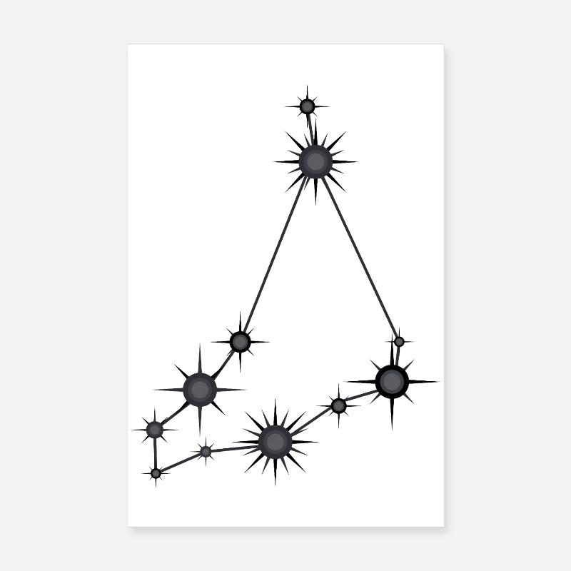 Capricorn Star Constellation Zodiac Black & Gray Poster 8" x 12" (20x30 cm)