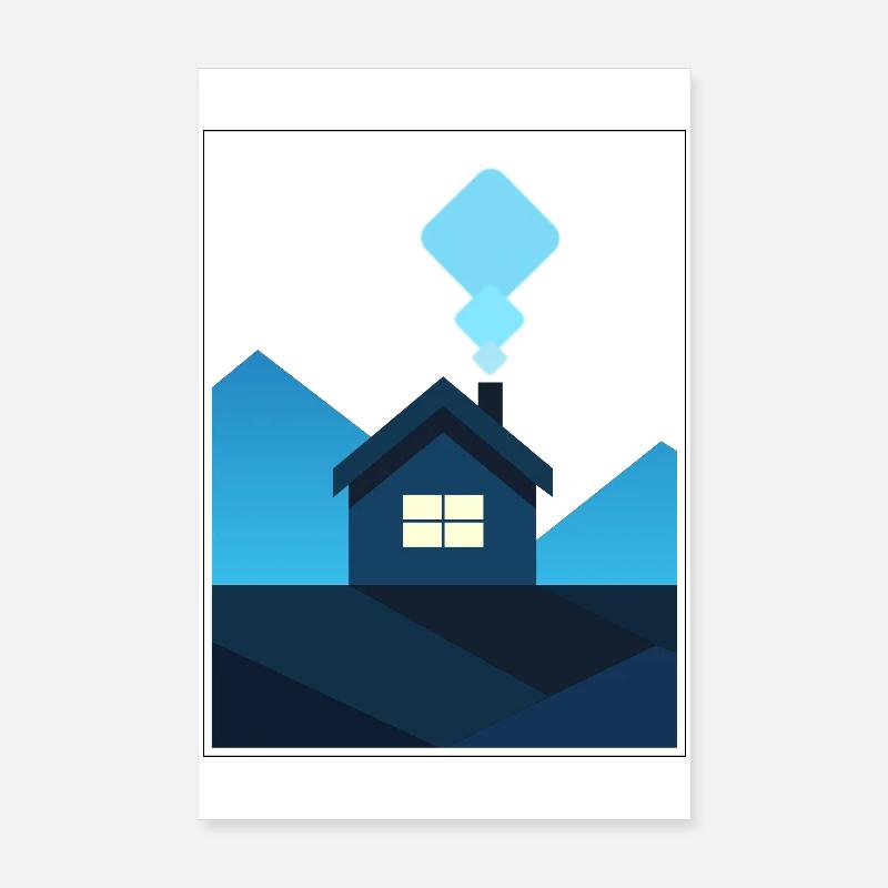 Maison minimaliste abstraite en bleu Poster 20 x 30 cm