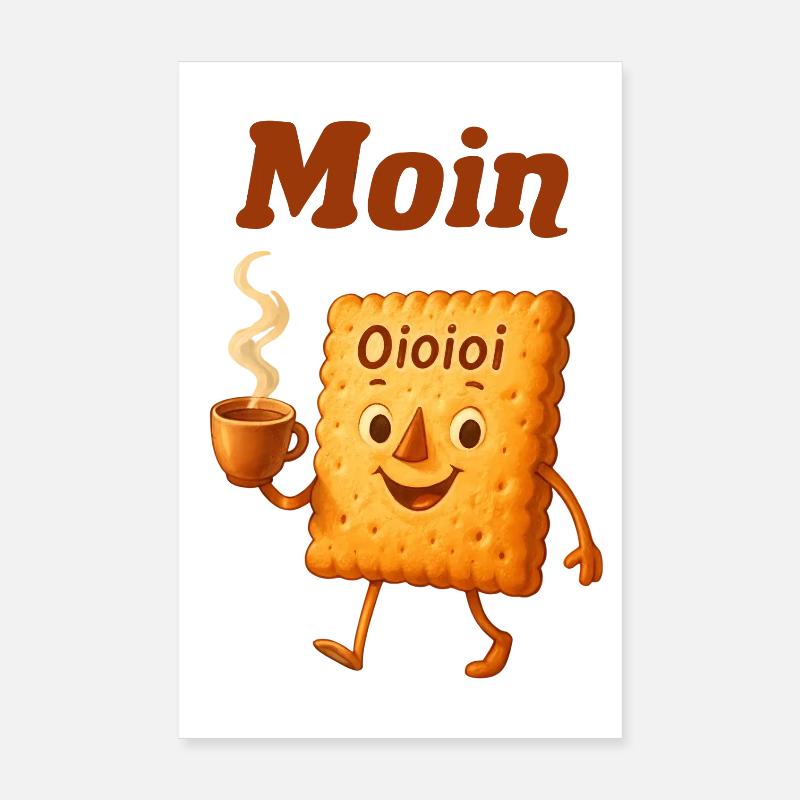 Moin biscuit dessin animé motif café - Poster 20 x 30 cm - blanc