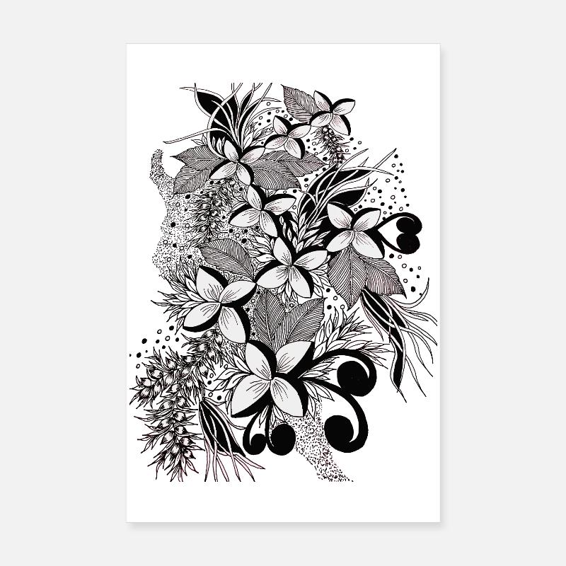 Lignes de fleurs monochromes Poster 20 x 30 cm