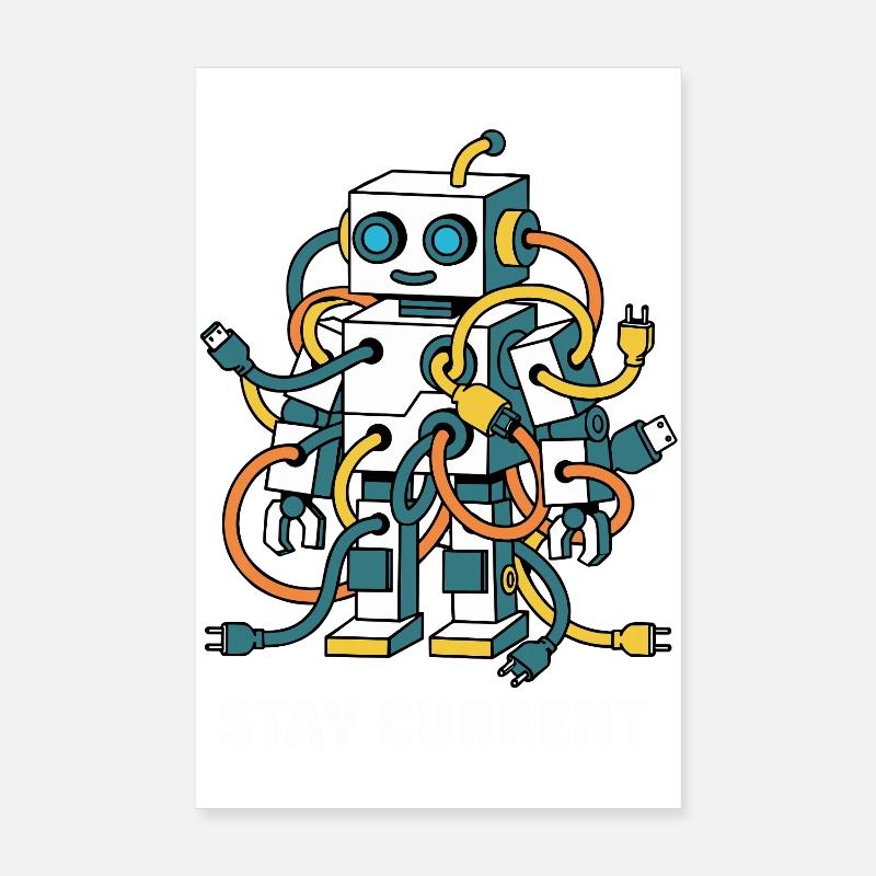 Restez à jour robot câble art Poster 20 x 30 cm