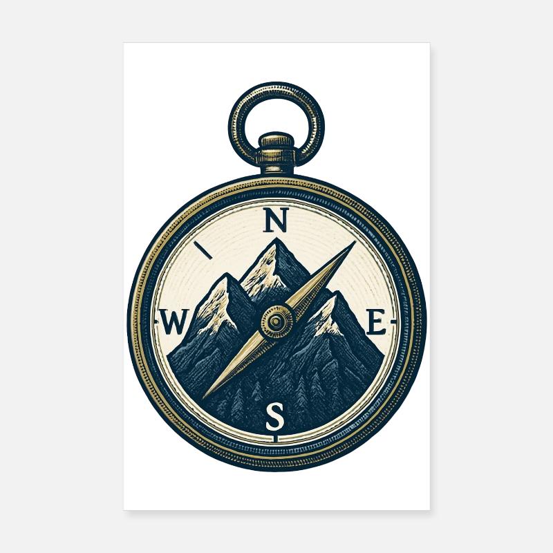 Compass Mountain Trek Azimut Hiking Gift Poster 8" x 12" (20x30 cm)