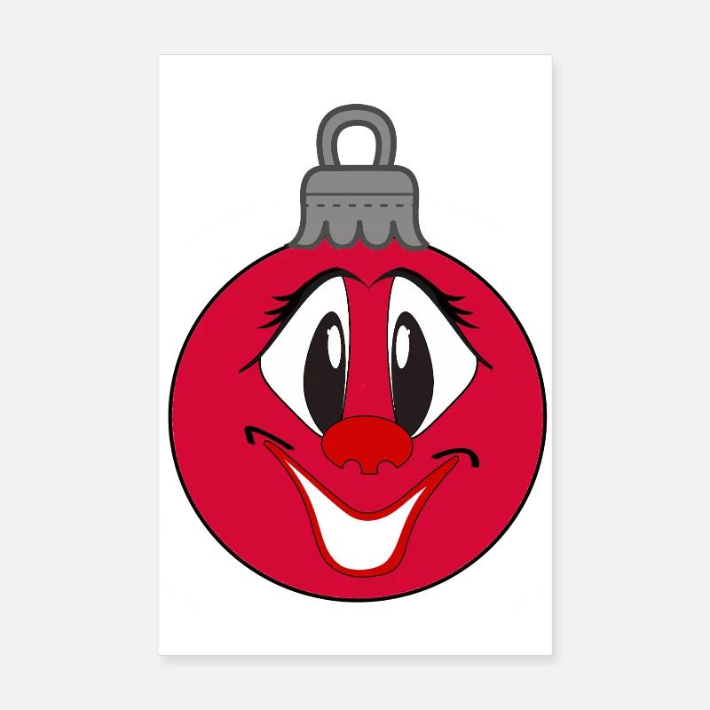 Bal du sapin de Noël avec un visage comique heureux Poster 20 x 30 cm