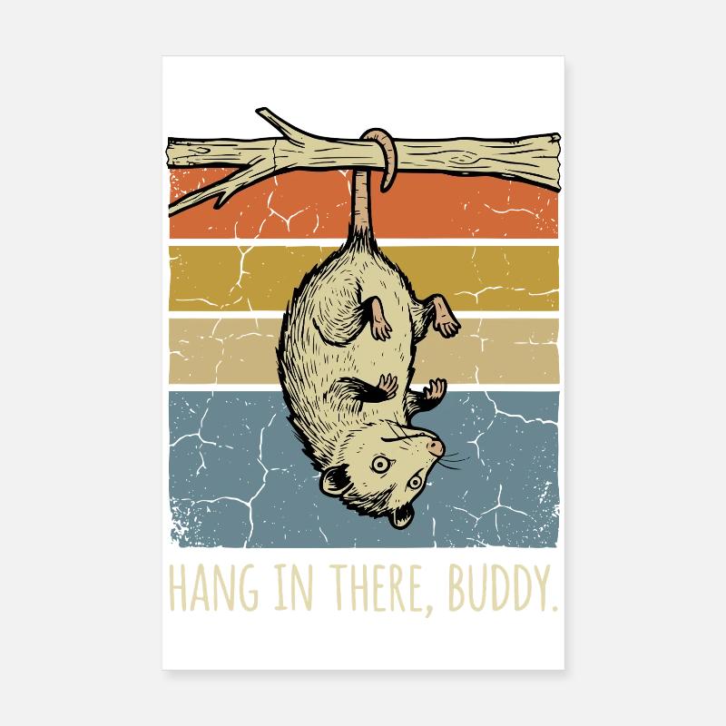 Funny Opossum Hang In There Buddy Retro Sunset Poster 8" x 12" (20x30 cm)