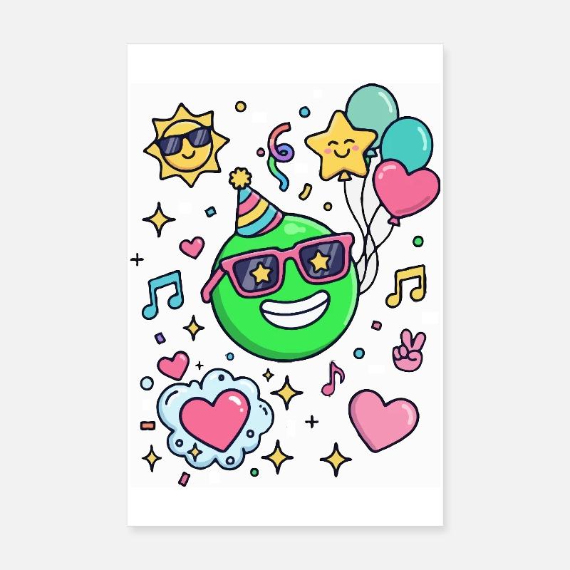 Festive Smiley with Balloons Poster 8" x 12" (20x30 cm)