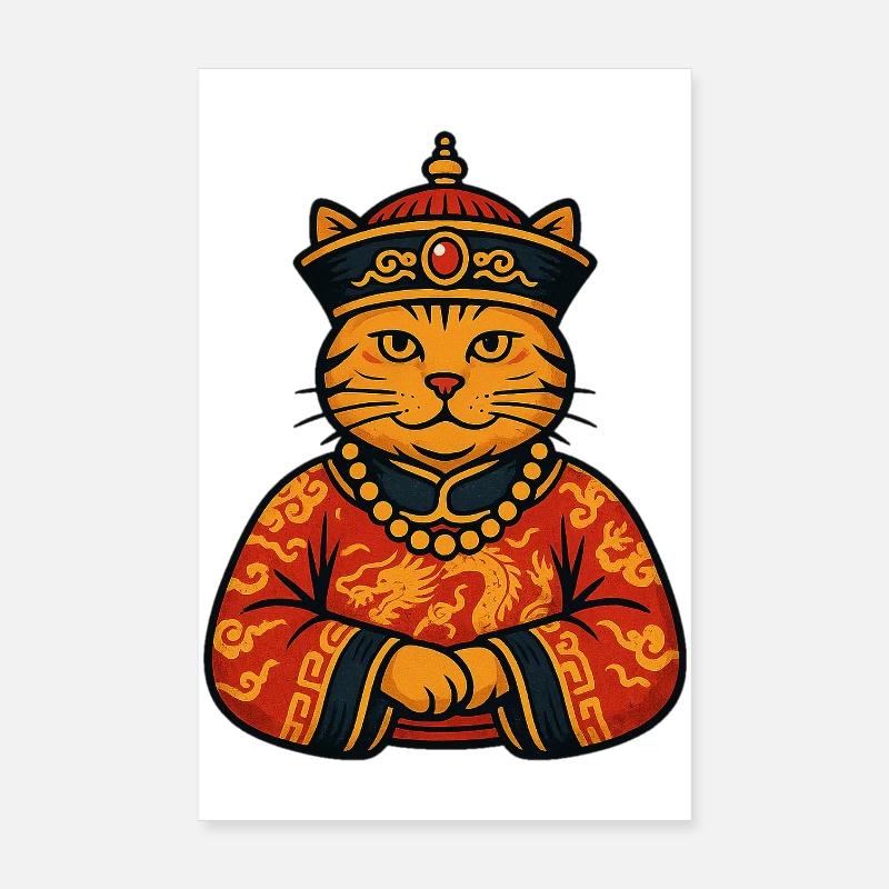 Chinese Emperor Cat Dragon Robe Illustratio Poster 8" x 12" (20x30 cm)