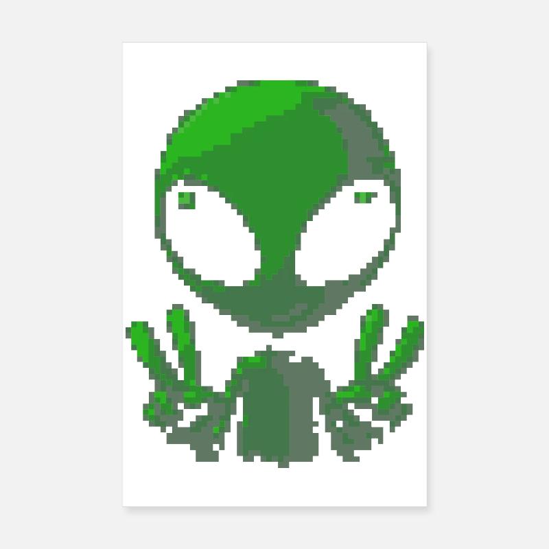 Pixel grünes Alien-Friedenszeichen Poster 20x30 cm