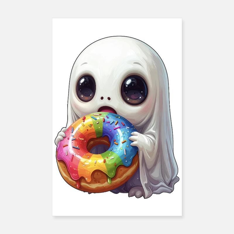 Fantôme de beignet flippant et mignon - Poster 20 x 30 cm - blanc