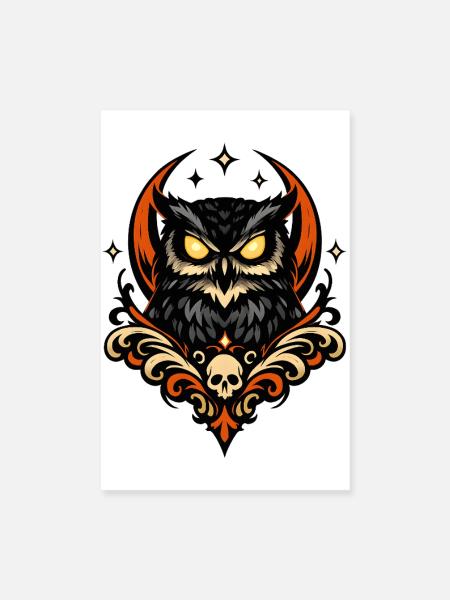 NachtEule Totenkopf Ornament - Poster 20x30 cm - Weiß - Vorne
