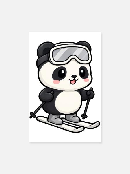 Süßer Panda Kawaii Skifahrer Cartoon - Poster 20x30 cm - Weiß - Vorne
