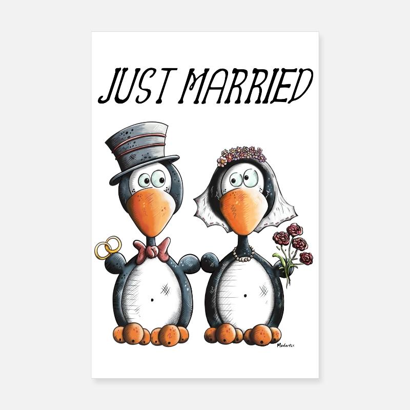 Just Married Penguins Poster 8" x 12" (20x30 cm)