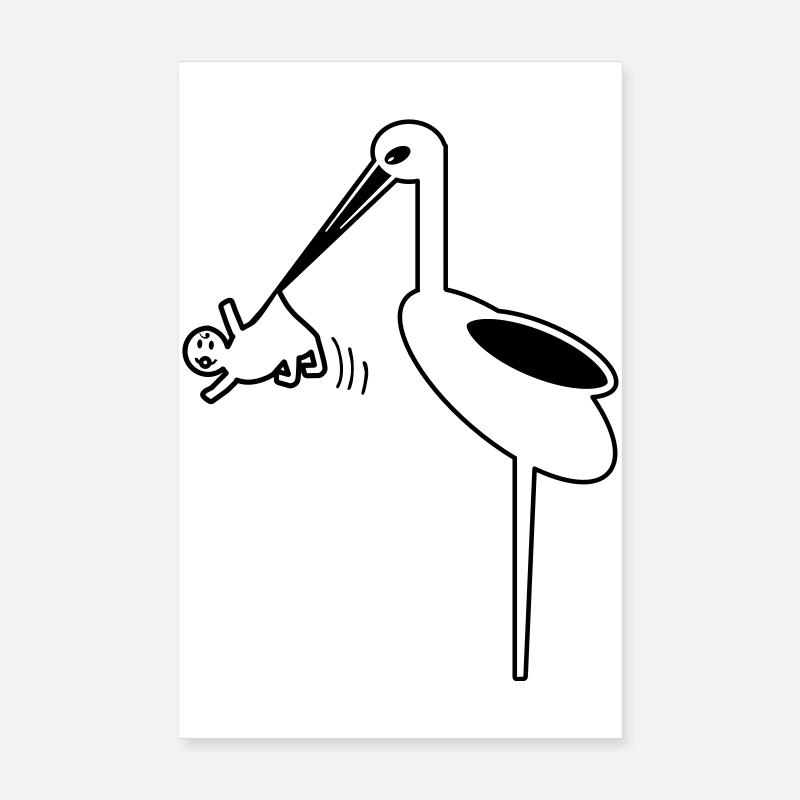 Stork med babyjordemoder, storkefødsel Poster 20x30 cm